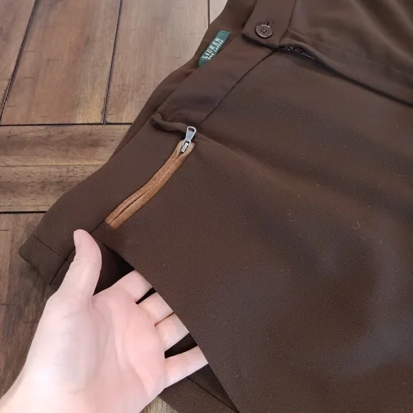 Lauren Ralph Lauren Trouser Pants 22W Brown Womens Straight Wool Suede Details